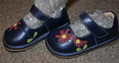 Squeaky Leather Shoes on S42 Blue Squeaky Shoes With Red Yellow Flower Size 6 Worn 1 Time